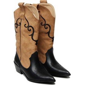 Resim Bestello Bağcıksız Neolit Taban Western Bot 281-277 Kadın Bot Sıyah-tarcın Suet 