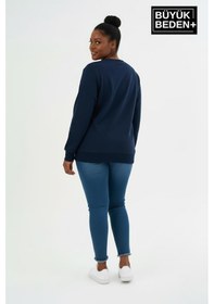 Resim Süperlife Kadın Büyük Beden A Baskılı Bisiklet Yaka İnce Sweatshirt Spr26bswk956-12 Lacivert 
