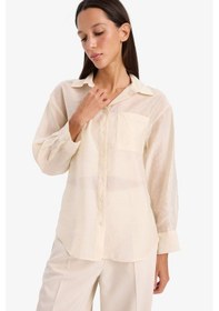 Resim DeFacto Oversize Geniş Kalıp Basic Düz Modal Uzun Kollu Gömlek E3866AX25SPBG354 