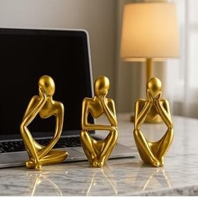 Resim Ev & Ofis Dekoru – Gold 3’lü İnsan Figürü Seti | El Yapımı Minimalist Heykel Takımı 
