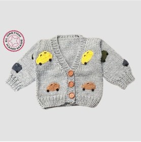 Resim Uretti - Gülnur 2184 - El Örgüsü Araba Motifli Erkek Çocuk Hırka 3 Yaş Gri 