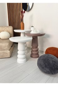 Resim AYLESA Doğal Ahşap 3’lü Set Mantar Yan Sehpa Modern Renkli Fiskos Zigon Çiçeklik 