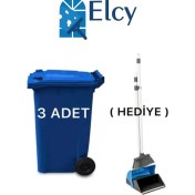 Resim Elcy 3 Adet Mavi Plastik Çöp Konteyneri 240 Lt Isıya Karşı Dayanıklı Faraş Hediyeli 