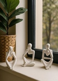 Resim Ev & Ofis Dekoru – Beyaz 3’lü İnsan Figürü Seti | El Yapımı Minimalist Heykel Takımı 