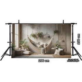 Resim Venspor Vintage Hamak ve Çiçekli Arkaplan, 200x150cm, Fon, Duvar Örtüsü 