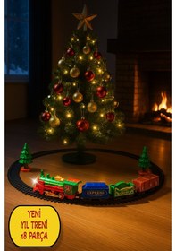 Resim Işıklı Noel Tren Seti Yılbaşı Ağacı Yanı Raylı Oyuncak Pilli Tren Seti 18 Parça 