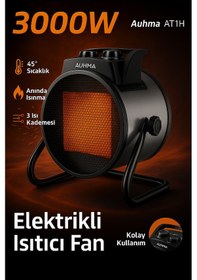 Resim Auhma At1h Elektrikli Isıtıcı Fan Gri 3000w Hızlı Isınma, 3 Kademeli Ayar, Sessiz Ptc Isıtma Tekno 