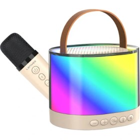 Resim Lenyes S229 Rgb Işıklı Askılı Mikrofonlu Bluetooth Speaker Hoparlör V5.3 Bej 