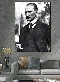 Resim Özel Tasarım Siyah Beyaz Takım Elbiseli Mustafa Kemal Atatürk Kanvas Tablo 