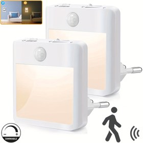 Resim 1/2 paket Kızılötesi İnsan Vücudu Sensörlü LED Gece Lambası, Sürekli Ayarlanabilir Avrupa Standart Duvar Prizine Takılan Gece Işıkları 