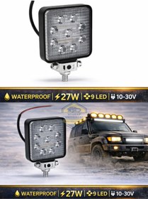 Resim KAPOTO 9 Led Kare Çalışma Lambası 27W 10V-30V Metal 4x4 Off Road Projektör Işık 