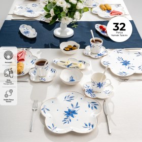 Resim Emsan Intense Blue Porselen 32 Parça 6 Kişilik Kahvaltı / Servis Takımı 
