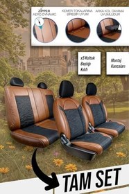 Resim Skoda Superb Station Wagon ile Uyumlu Lüx Deri Süet Oto Koltuk Kılıfı Ön Arka Takım Premium Serisi KAHVERENGİ SİYAH 