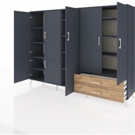 Resim Hyperion Dolap 12 Raflı 2 Çekmeceli 7 Kapaklı 220x44x163 Antrasit Antrasit-antrasit/çam 