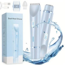 Resim Fochsia Usb Şarjlı Çift Başlı Kadın Tıraş Makinesi Mavi Bikini Yüz Kol Bacak İçin 