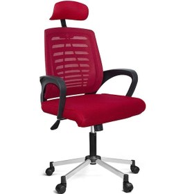 Resim Türksit Karizma File Müdür Koltuğu Metalik Gri Boyalı Ayak Kırmızı Kırmızı 