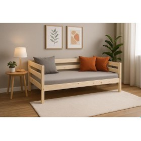 Resim Ahşap Sedir Kanepe 70x190 Cm İç Ölçü Mindersiz Doğal Natural Masif Ahşap Bej 