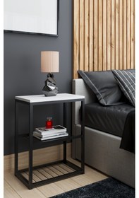 Resim Metal Ayaklı Dekoratif Tel Raflı Komodin Beyaz Beyaz 