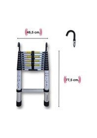 Resim Endokon 10 Basamak - 290 Cm. Kancalı Teleskopik Alüminyum Merdiven - I Tipi Uzayan Merdiven 