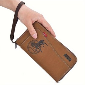Resim Erkekler için Günlük Suni Deri Cüzdan, Fermuarlı Büyük Kapasiteli İş Kartı Tutucu, Kore Tarzı Uzun Telefon Kılıfı, Kartlık Cüzdan 