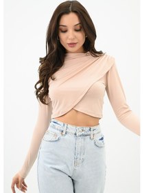 Resim Koza Butik Kadın Dik Yaka Drapeli Kapaklı Crop Bluz 1655-24 001 