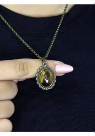 Resim Doğal Taş Kaplangözü Doğal Taşlı Kadın Doğal Taş Otantik Kolye Euk27kg Kahverengi 
