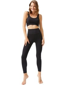 Resim Siyah Yüksek Bel Toparlayıcı Kadın Spor Tayt 