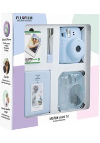 Resim Fujifilm Instax Mini 12 Fotoğraf Makinesi + 10'lu Film + Simli Pleksi Kılıf + Pvc Albüm + Kıskaçlı Standı Mavi 