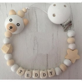 Resim Sahi Aksesuar İsimli Emzik Zinciri - Emzik Askısı - Bebek Hediyesi BEZ157 Gri 