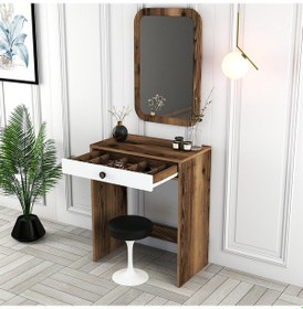Resim Lizbon Mini Makyaj Masası Aynalı - Ceviz / Beyaz 