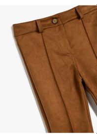 Resim Koton İspanyol Paça Fermuar Detaylı Suni Süet Pantolon Kahverengi 5wkg40328ak Kahve 