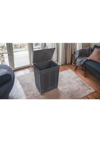 Resim Ahşap Kirli Çamaşır Sepeti Yıkanabilir Kumaşlı Siyah 