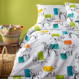Resim Renkli Köpek Baskılı Kız Erkek Çocuk Odası %100 Pamuklu Nevresim Seti - Tek Kişilik / Çok Renkli 