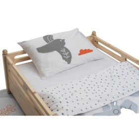 Resim Bird of Life Çift Taraflı Pamuk Saten Gri Çocuk Nevresim Seti 140x200cm 