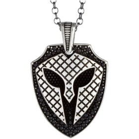 Resim Candie Silver 50 Cm Kalın Zincirli Mini Siyah Taşlı Şövalye Miğferi 925 Ayar Gümüş Erkek Kolye 