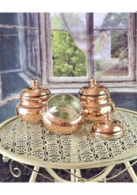 Resim Üçlü Dövülmüş Bakır Baharatlık Bakır 