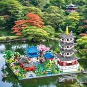 Resim Hangzhou'nun Batı Gölü ve Eski Kent Manzarası Modeli 3800+ Yapı Blokları - Canlı Çin Mimarisi Dekoru, Cadılar Bayramı, Şükran Günü, Noel ve Doğum Günü Hediyeleri için Mükemmel, Tatil Hediyeleri, Tradisyonel Tasarım, İnce Tasarım 