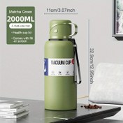 Resim LENO 67.6oz Matcha Yeşili Paslanmaz Çelik Vakumlu Yalıtımlı Su Şişesi - Sızdırmaz, Sıcak & Soğuk İçecekler için Çift Kullanımlı Kapak, Saplı & Askılı Taşınabilir, Kamp, Yürüyüş, Yolculuklar için İdeal 
