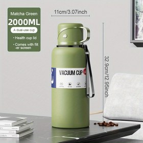 Resim LENO 67.6oz Matcha Yeşili Paslanmaz Çelik Vakumlu Yalıtımlı Su Şişesi - Sızdırmaz, Sıcak & Soğuk İçecekler için Çift Kullanımlı Kapak, Saplı & Askılı Taşınabilir, Kamp, Yürüyüş, Yolculuklar için İdeal 