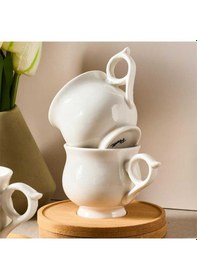 Resim Perotti 16007 Muna Bambu Tabaklı 12 Parça Porselen Kahve Fincanı 