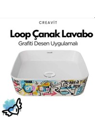 Resim Creavit LP040 Loop Grafiti Uygulamalı Kare Çanak Lavabo 40 CM 