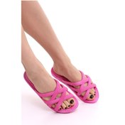 Resim Hasır Görünümlü Yumuşak Esnek Kadın Terlik Plaj Deniz Havuz Günlük Terlik Fuşya 