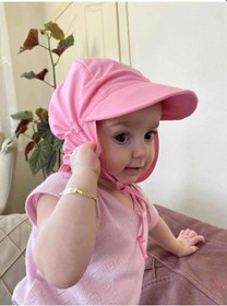 Resim Yorni Flap Ense Korumalı Boyundan Bağlamalı Bebek Güneş Şapka Pembe 
