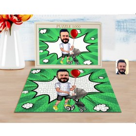 Resim Kişiye Özel Aile Babası Karikatürlü 1000 Parça Profesyonel Puzzle (486697888) 