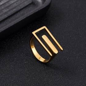 Resim 1 adet Şık Ayarlanabilir Paslanmaz Çelik Geometrik Dikdörtgen Yüzük - Kadınlar için Altın Açık Tasarım, Günlük Kıyafet veya Hediye, Günlük Takı | Minimalist Yüzük | Paslanmaz Çelik Yüzük 
