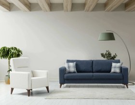 Resim Kristal 3+1 Berjer Koltuk Takımı Lacivert + Bej Lacivert 