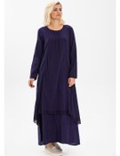 Resim Uzun Kol Şile Bezi Nervürlü Uzun Elbise Mor 