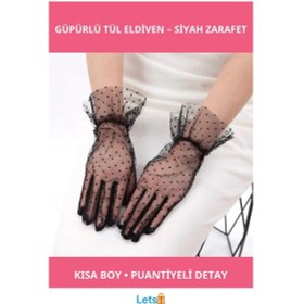 Resim Letsii Şık Kısa Güpürlü Siyah Puantiyeli Tül Eldiven Çok Renkli 
