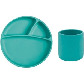 Resim Oioi 2'li Beslenme Seti Bardak+Porsiyon Tabak Yeşil 