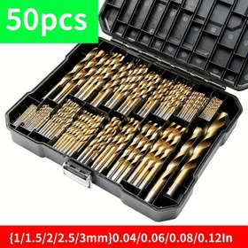 Resim 50 Adet Titanyum Kaplamalı Yüksek Hızlı Çelik Matkap Ucu Seti, Yuvarlak Saplı, Spiral Flüt Tasarımı, Karışık Boyutlar 1-3mm Günlük Ev ve Dış Mekan İşleri İçin Çok Amaçlı Kullanım 